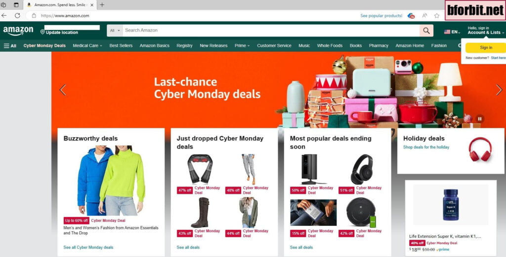Example of Amazon.com homepage