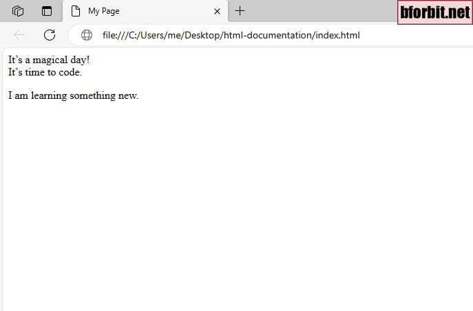 Three sentences in a webpage using line break and paragraph tags