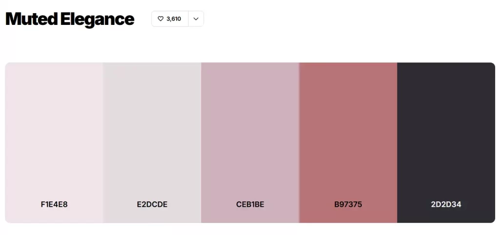 Muted Elegance 5-color palette with hex codes from Coolors.co