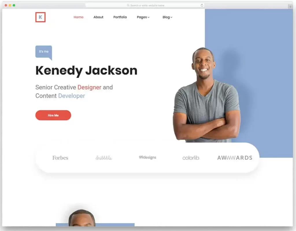 Kenedy portfolio website template screencap