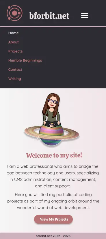 figma mobile protoype of bforbit.net with collapsible menu